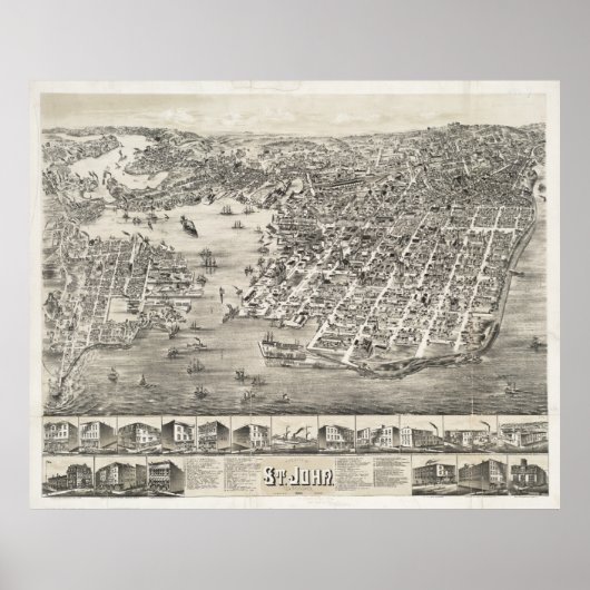 kaart van St. John New Brunswick (1882) Poster (Voorkant)