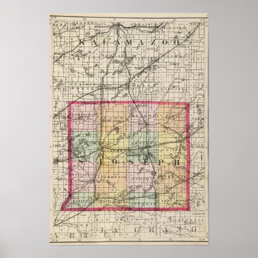 Kaart van St Joseph County, Michigan Poster (Voorkant)