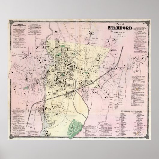  kaart van Stamford CT (1867) Poster (Voorkant)