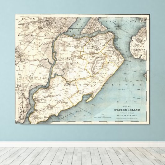 kaart van Staten Island NY (1896) Canvas Afdruk (Insitu (Houten vloer))