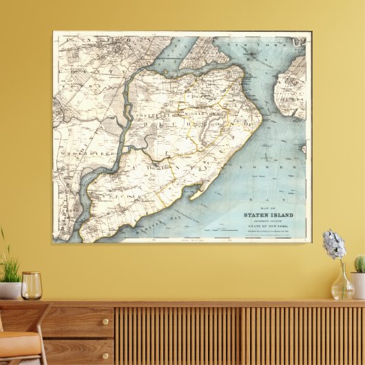 kaart van Staten Island NY (1896) Canvas Afdruk (Insitu (Woonkamer))