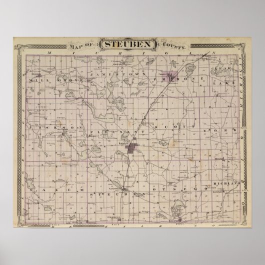 Kaart van Steuben County Indiana Poster (Voorkant)