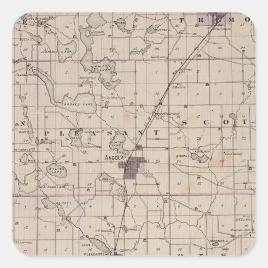 Kaart van Steuben County Indiana Vierkante Sticker (Voorkant)