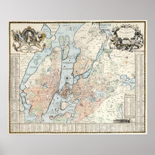 kaart van Stockholm (1733) Poster (Voorkant)