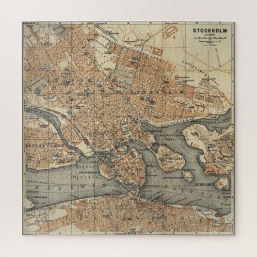  kaart van Stockholm Zweden (1909) Legpuzzel (Verticaal)