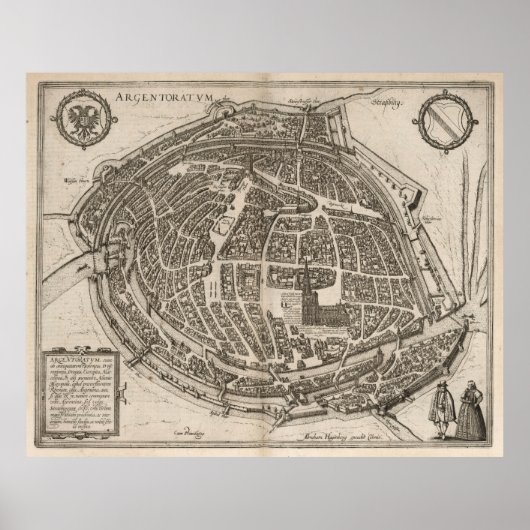 kaart van Straatsburg Frankrijk (1575) Poster (Voorkant)