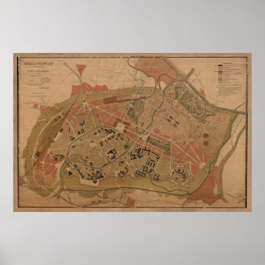  kaart van Straatsburg Frankrijk (1880) Poster (Voorkant)