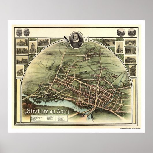 Kaart van Stratford op Avon, Engeland door Brown 1 Poster (Voorkant)