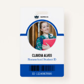 Kaart van studentnummer | Blauw-wit Homeschool ID Badge (Voorkant)