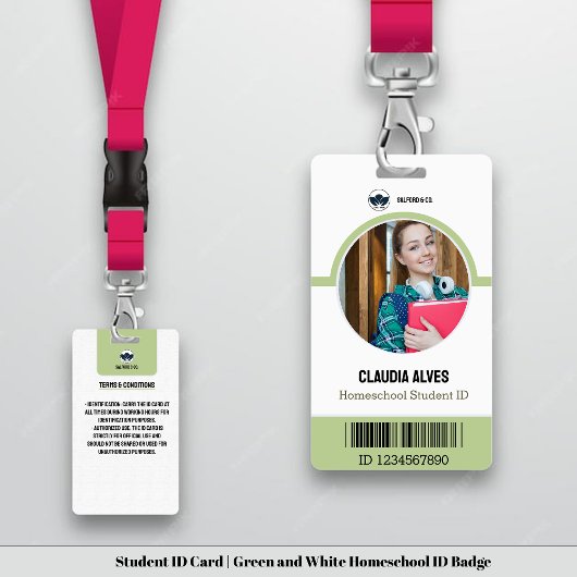 Kaart van studentnummer | Groen-wit Homeschool ID Badge