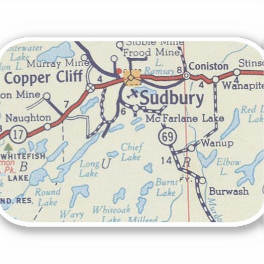  kaart van Sudbury Ontario Sticker (Voorkant)