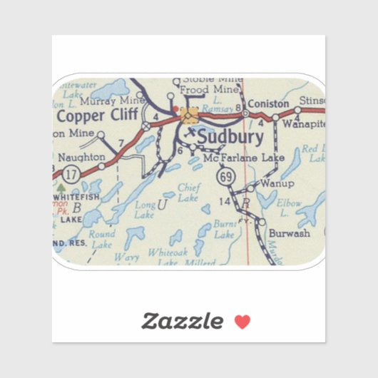  kaart van Sudbury Ontario Sticker (Vel)