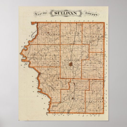 Kaart van Sullivan County Poster (Voorkant)