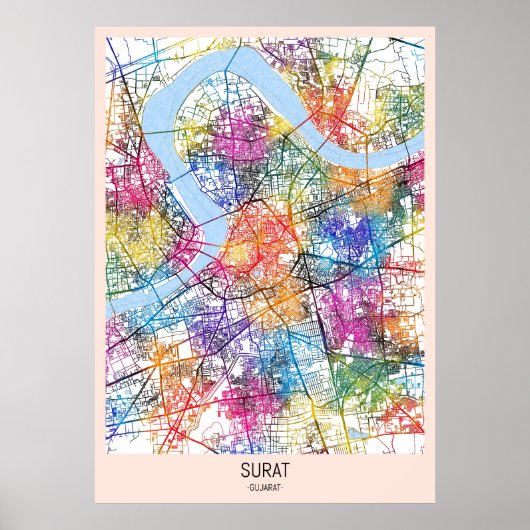 Kaart van Surat Gujarat Poster (Voorkant)