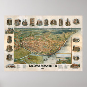 kaart van Tacoma WA (1893) Poster
