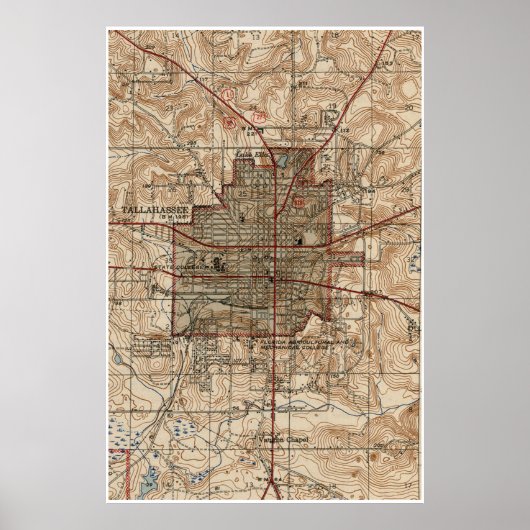  kaart van Tallahassee Florida (1940) Poster (Voorkant)