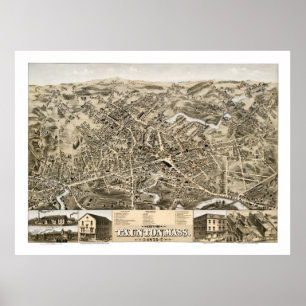  kaart van Taunton, Massa vanaf 1875 Poster