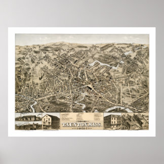 kaart van Taunton, Massa vanaf 1875 Poster