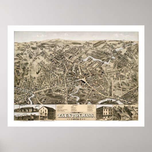 kaart van Taunton, Massa vanaf 1875 Poster (Voorkant)