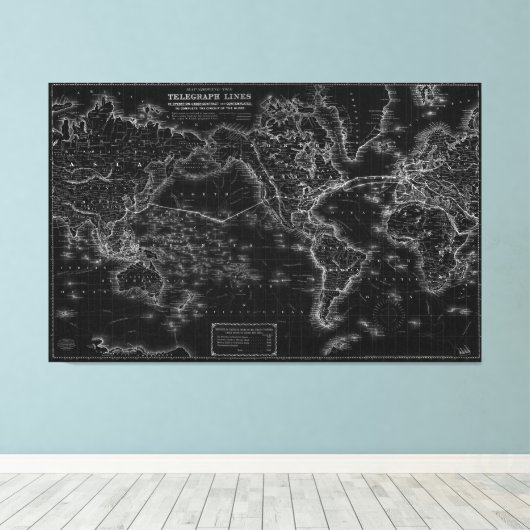 kaart van Telegraaf Lijnen Poster Canvas Print (Insitu (Houten vloer))