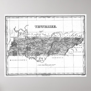  kaart van Tennessee (1827) BW Poster