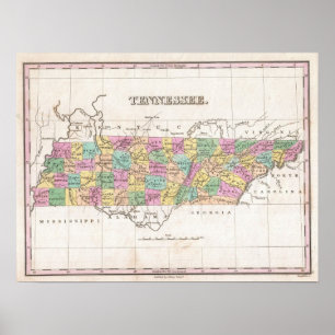 kaart van Tennessee (1827) Poster