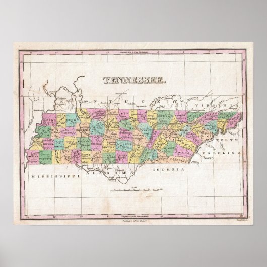  kaart van Tennessee (1827) Poster (Voorkant)
