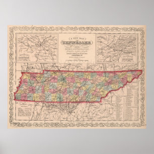  kaart van Tennessee (1859) Poster