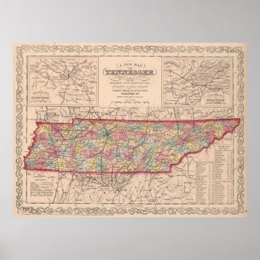  kaart van Tennessee (1859) Poster (Voorkant)