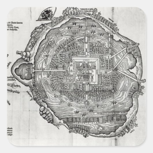 Kaart van Tenochtitlan Vierkante Sticker (Voorkant)