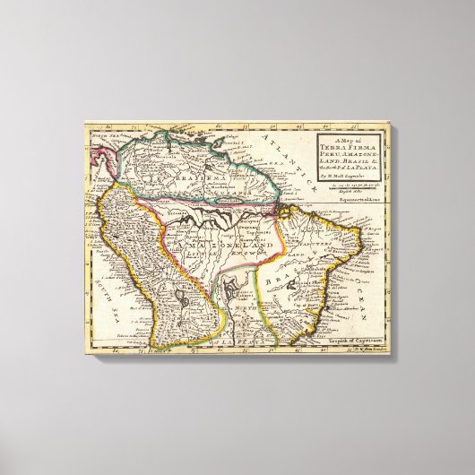 Kaart van Terra Firma, Peru, Amazone Land, Brasil Canvas Afdruk (Voorkant)