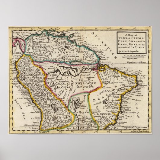 Kaart van Terra Firma, Peru, Amazone Land, Brasil Poster (Voorkant)