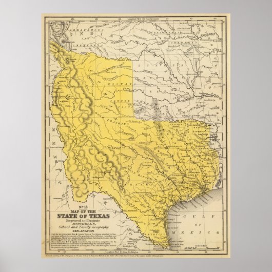  kaart van Texas (1847) Poster (Voorkant)