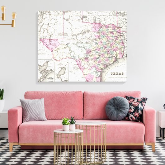 kaart van Texas (1855) Canvas Afdruk (Insitu (Woonkamer))