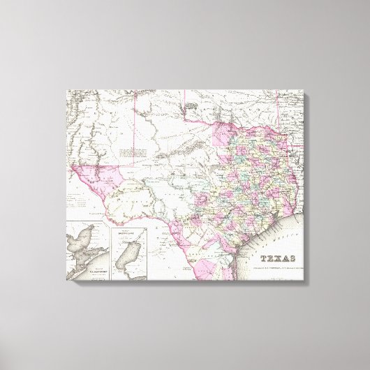  kaart van Texas (1855) Canvas Afdruk (Voorkant)