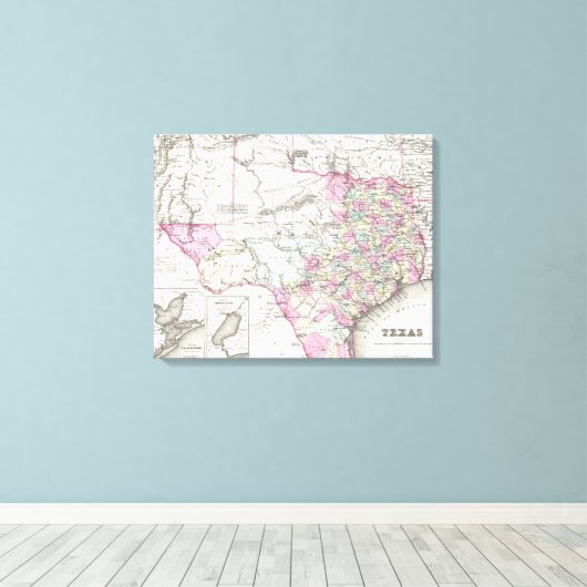 kaart van Texas (1855) Canvas Afdruk (Insitu (Houten vloer))