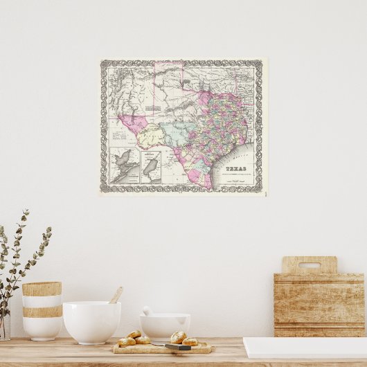 kaart van Texas (1855) Poster (Keuken)