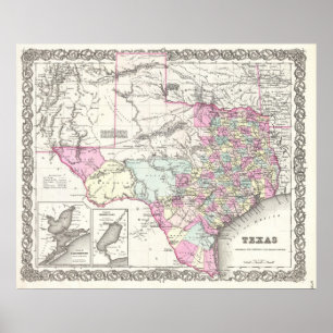 kaart van Texas (1855) Poster