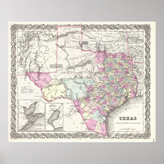  kaart van Texas (1855) Poster (Voorkant)