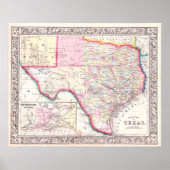  kaart van Texas, 1864 Poster (Voorkant)