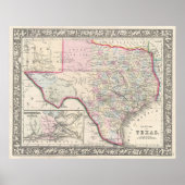 kaart van Texas (1866) Poster (Voorkant)