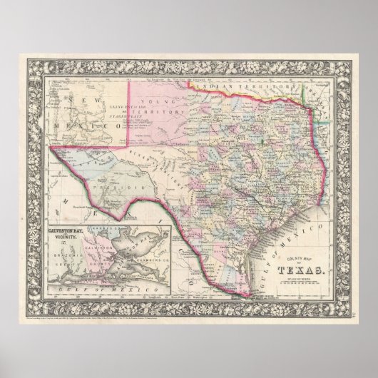 kaart van Texas (1866) Poster (Voorkant)