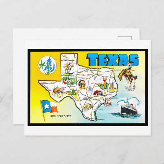 kaart van Texas Briefkaart (Voorkant / Achterkant)