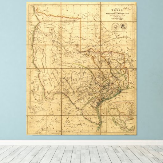 Kaart van Texas door John Arrowsmith (1841) Canvas Afdruk (Insitu (Houten vloer))