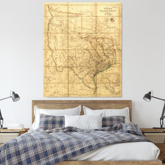 Kaart van Texas door John Arrowsmith (1841) Canvas Afdruk (Insitu (Slaapkamer))