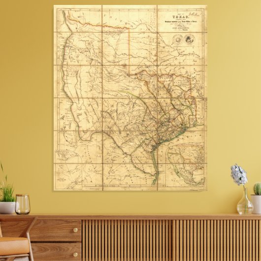 Kaart van Texas door John Arrowsmith (1841) Canvas Afdruk (Insitu (Woonkamer))