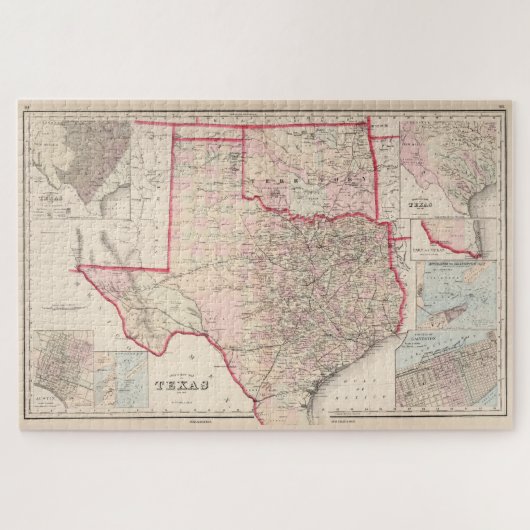 kaart van Texas en Oklahoma (1876) Legpuzzel (Horizontaal)