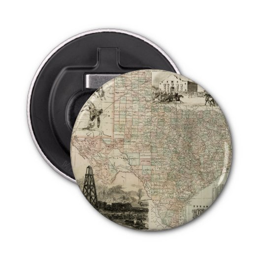 Kaart van Texas met County Borders Button Flesopener (Voorkant)