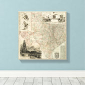 Kaart van Texas met County Borders Canvas Afdruk (Insitu (Houten vloer))