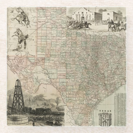 Kaart van Texas met County Borders Glazen Onderzetter (Voorkant)